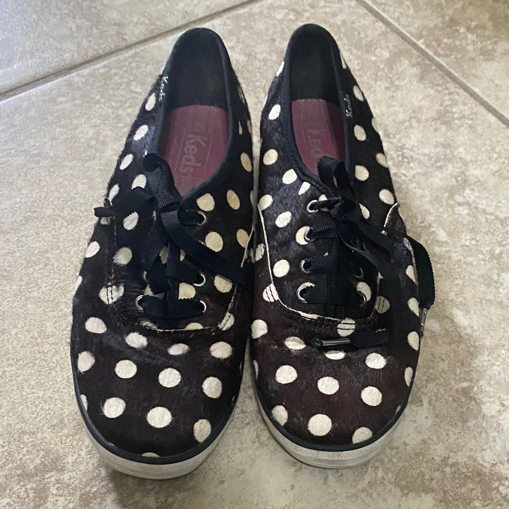 Keds Champion Spur Black Mohair Polka Dot Low  Sneakers Size 8